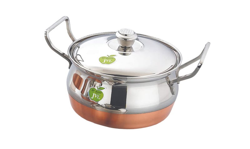 JVL Stainless Steel Copper Bottom PotHandi with Lid Handle Set 850 1300 2200 ml 3Piece Copper Bottom Handi Set for Cooking Handi for Cooking and Serving JVLAPCU1 - Image 3