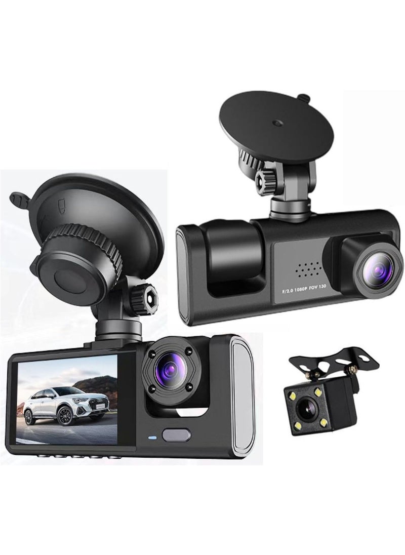 JAJEEK 3 Channel Dash Cam Front and Rear with Interior – 1080P Full HD Car Camera System Featuring Ultra-Wide Angles (170°, 130°, 120°), IR Night Vision, 32GB SD Card Included, Loop Recording, G-Sensor Collision Detection, and 24-Hour Parking Monitor – Perfect for Cars, Taxis, and Trucks  - Image 1