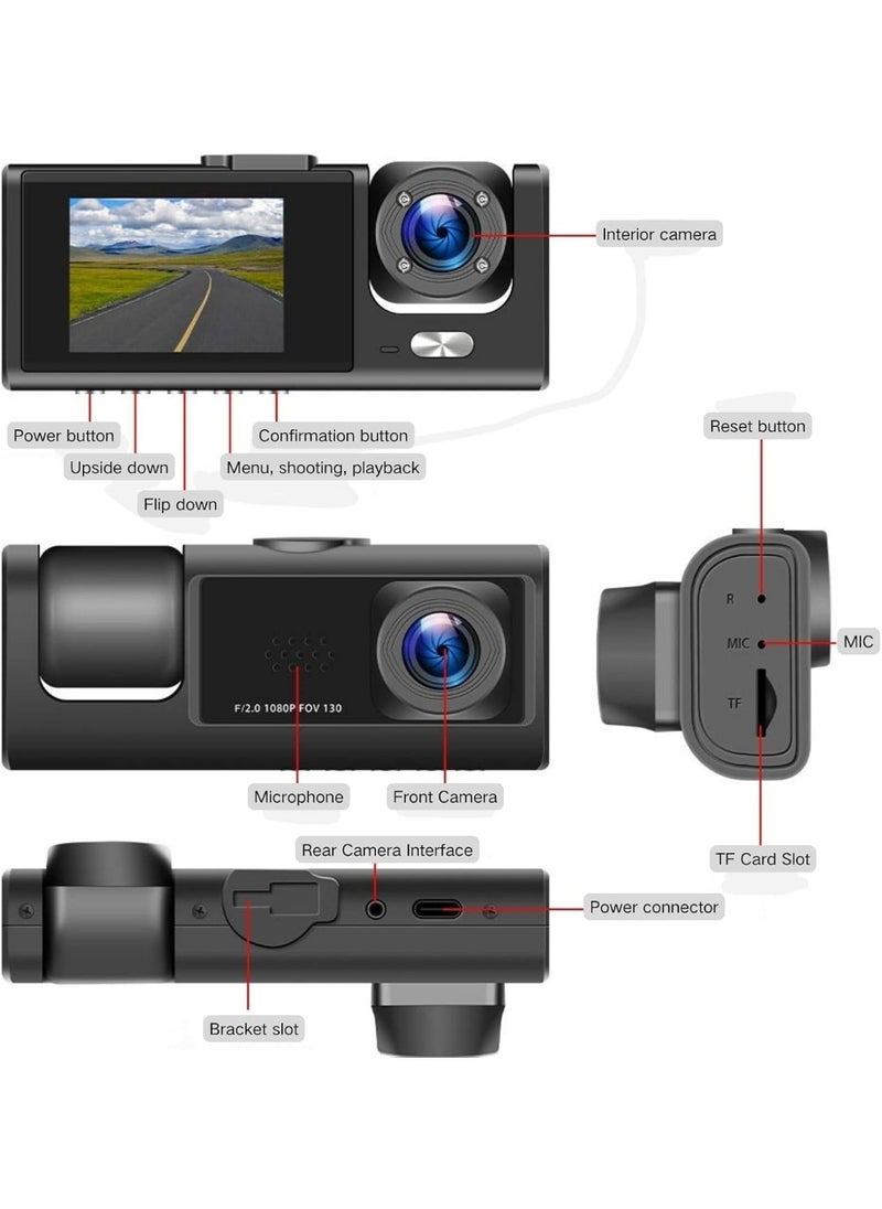 JAJEEK 3 Channel Dash Cam Front and Rear with Interior – 1080P Full HD Car Camera System Featuring Ultra-Wide Angles (170°, 130°, 120°), IR Night Vision, 32GB SD Card Included, Loop Recording, G-Sensor Collision Detection, and 24-Hour Parking Monitor – Perfect for Cars, Taxis, and Trucks  - Image 2