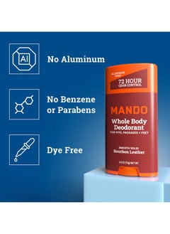 Mando Mando Whole Body Deodorant For Men - Smooth Solid Stick - 72 Hour Odor Control - Aluminum Free, Baking Soda Free, Skin Safe - 2.6 Ounce (Pack of 2) - Bourbon Leather  - Image 3
