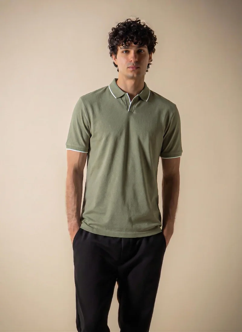 شايبس CONTRAST RIB KNIT POLO SHIRT