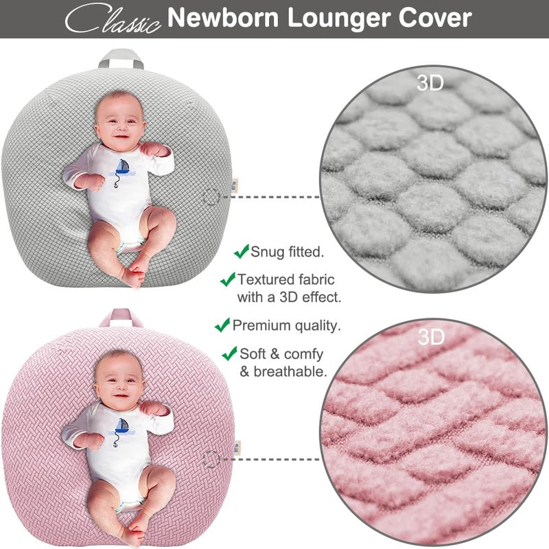 BlueSnail Strechy Newborn Lounger Cover  Removable And Ultra Soft Sung Fitted Baby Lounger Slipcover By Bluesnail (2 Pack  Pink+Light Gray) - Image 2