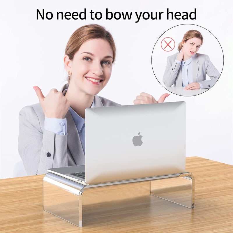 Beimu Acrylic Monitor Stand Riser L14''xW7.5''xH4'' Acrylic Laptop Stand for Desk Clear Computer Monitor Stand for Desk Accessories White Aesthetic Decorations for Office Home iMac Organizer - Image 3