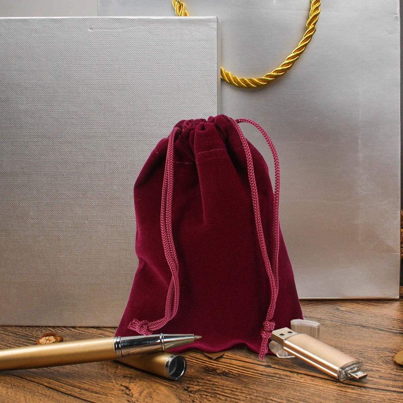 klarako Drawstring Pouch Bag 912cm Velvet Wedding Favor Gift Bags in Red 10 Pack - Image 2