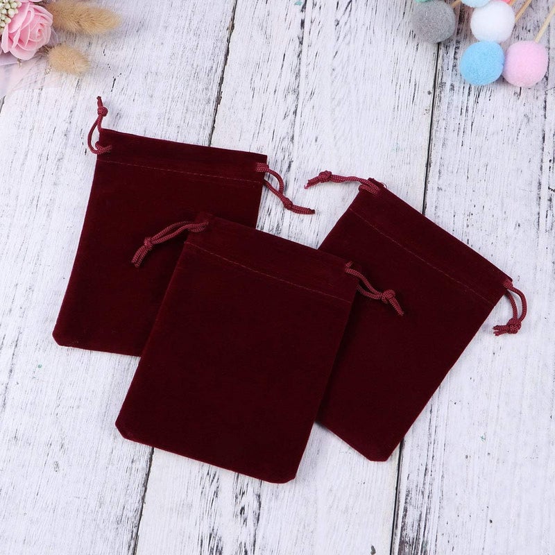 klarako Drawstring Pouch Bag 912cm Velvet Wedding Favor Gift Bags in Red 10 Pack - Image 3