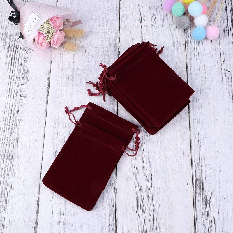 klarako Drawstring Pouch Bag 912cm Velvet Wedding Favor Gift Bags in Red 10 Pack - Image 4