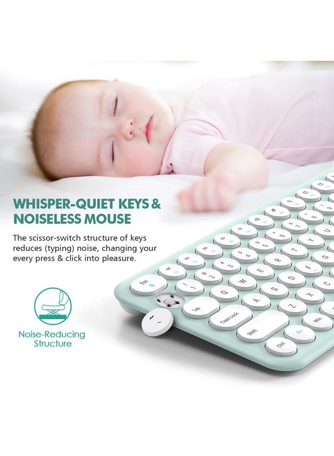 XTREMTEC Wireless Keyboard and Mouse, Compact Full Size Cute Keyboard Retro Round Keycap - 2.4GHz Ultra-Slim Quiet Aesthetic Keyboard for Laptop iMac Windows Computer (Macaron Green) - Image 3