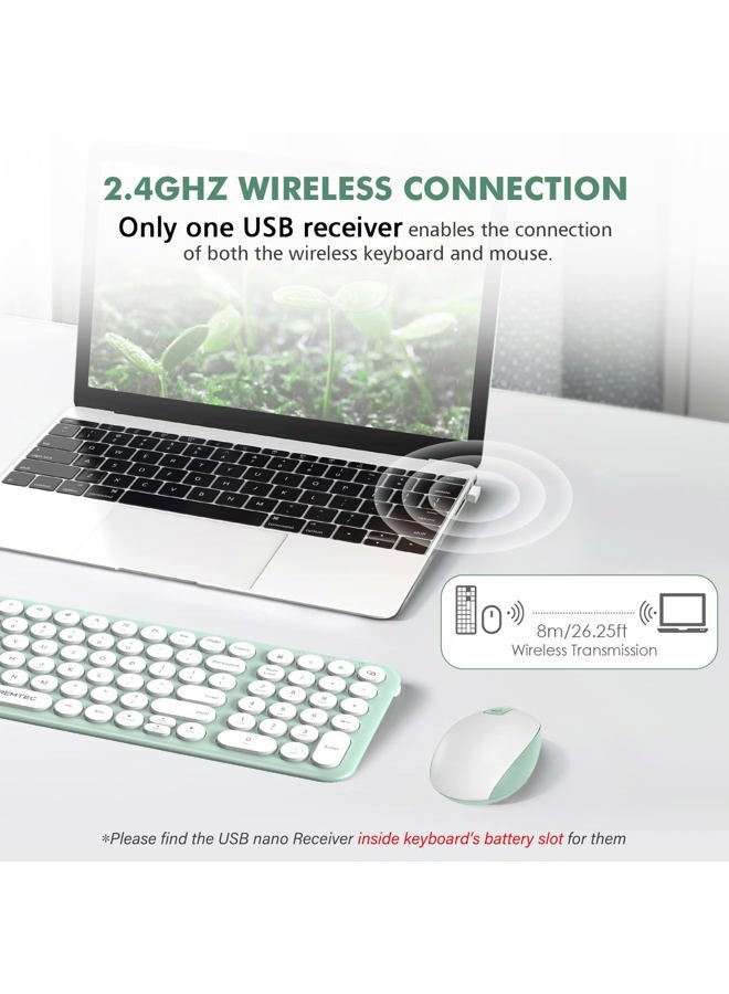 XTREMTEC Wireless Keyboard and Mouse, Compact Full Size Cute Keyboard Retro Round Keycap - 2.4GHz Ultra-Slim Quiet Aesthetic Keyboard for Laptop iMac Windows Computer (Macaron Green) - Image 2