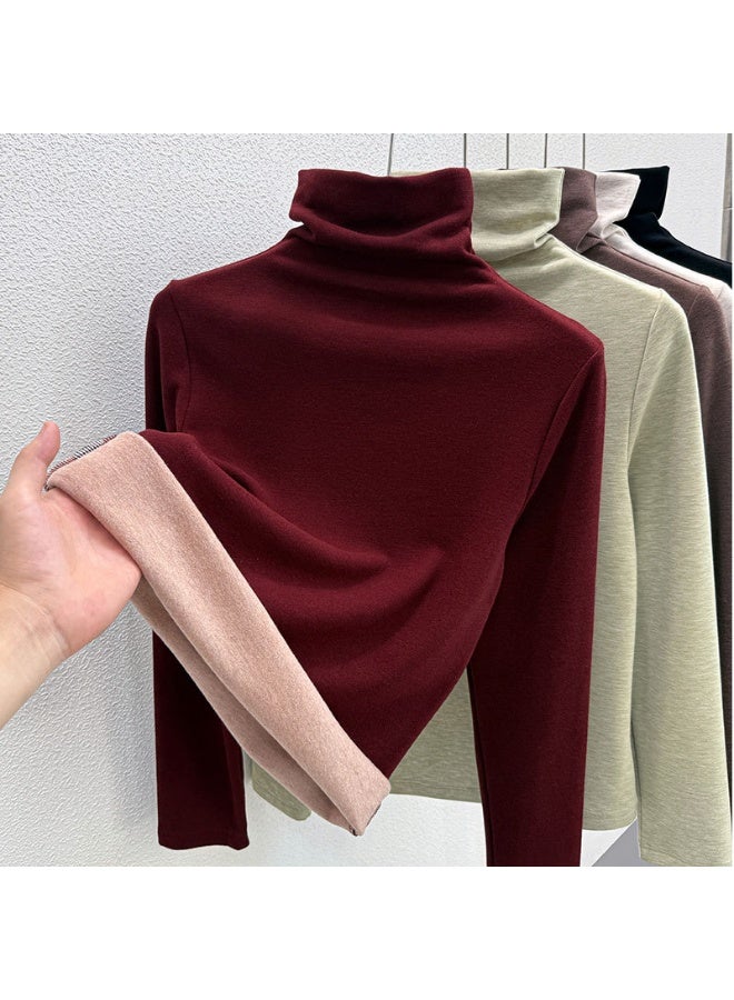 NIBEMINENT Cozy Thickened High Collar Cashmere Mulberry Silk Base Shirt Women Autumn Winter Fashionable Inner Wear T-Shirt Stack Collar - Image 1