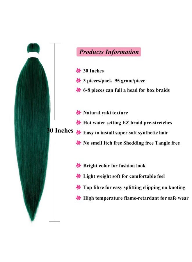 UPruyo Prestretched Braiding Hair 30 inch Emerald Green Braiding Hair Kanekalo Colored Hair Extensions for Braiding Box Braids Long Micro Knotless Pre Stretched Braiding Hair (Pack of 3) - Image 2