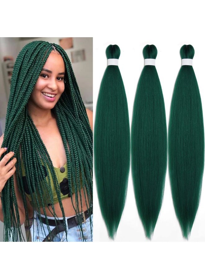 UPruyo Prestretched Braiding Hair 30 inch Emerald Green Braiding Hair Kanekalo Colored Hair Extensions for Braiding Box Braids Long Micro Knotless Pre Stretched Braiding Hair (Pack of 3) - Image 1