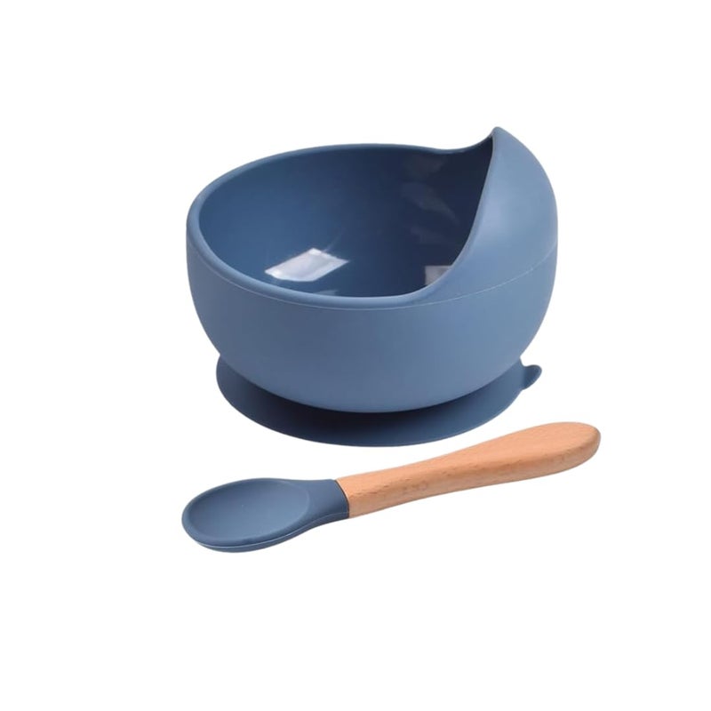 NOWFLY 2 Piece Microwave Friendly Silicone Baby Feeding Set - Bowl - Spoon - Make Mealtime Fun and Easy for Your Little One - Portable and Diaper Bag Friendly - Baby Feeding Product (Nevy Blue) - Image 1