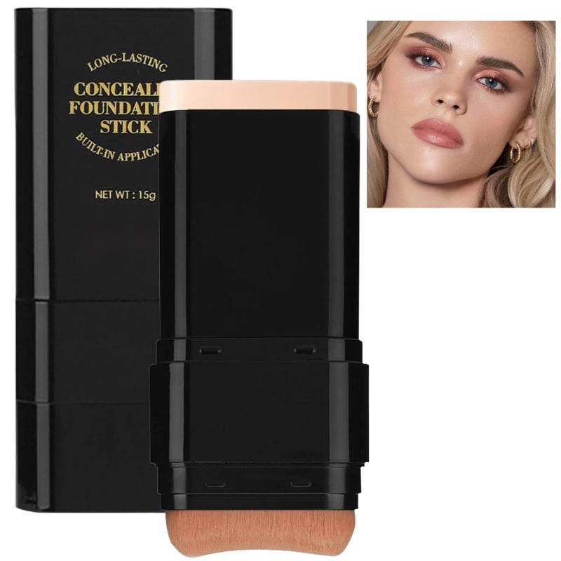 Vienflona Foundation Stick 2 in 1 DualEnded LongLasting Concealer Korean Foundation Contour Stick Waterproof Contouring foundation with Brush Full Coverage Matte Finish for Face Makeup02NATURAL - Image 3