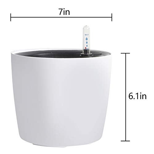 KINJOEK 5 Packs 7 Inch Self Watering Pot with Water Level Indicator, Modern Garden Decorative White Flower Pot, Flowers, African Violets, Succulents, White - Image 4