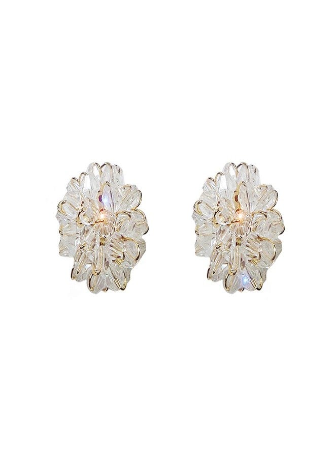 Aimimier Bridal Crystal Flower Stud Earrings Sparkling Crystal Wrapped Earrings Vintage Wedding Ear Jewelry for Women(White) - Image 1