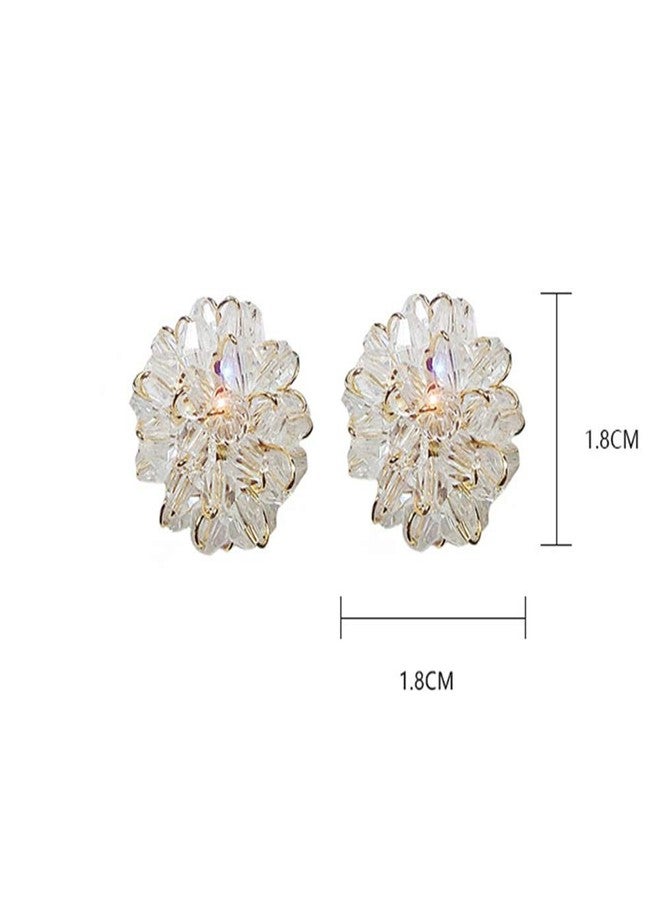 Aimimier Bridal Crystal Flower Stud Earrings Sparkling Crystal Wrapped Earrings Vintage Wedding Ear Jewelry for Women(White) - Image 4