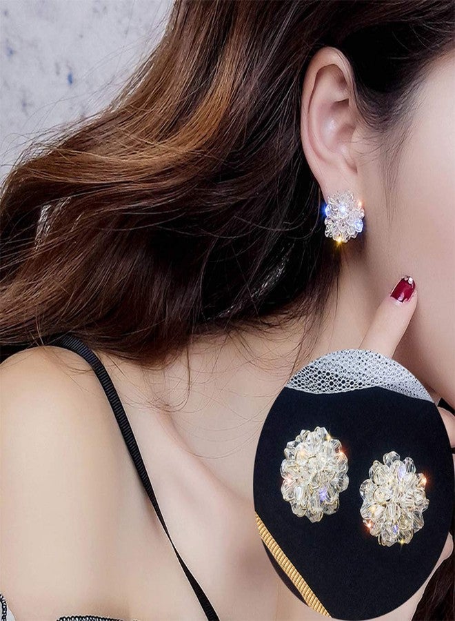 Aimimier Bridal Crystal Flower Stud Earrings Sparkling Crystal Wrapped Earrings Vintage Wedding Ear Jewelry for Women(White) - Image 3