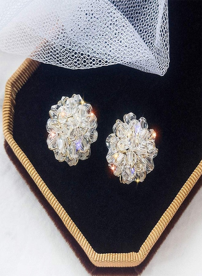 Aimimier Bridal Crystal Flower Stud Earrings Sparkling Crystal Wrapped Earrings Vintage Wedding Ear Jewelry for Women(White) - Image 2