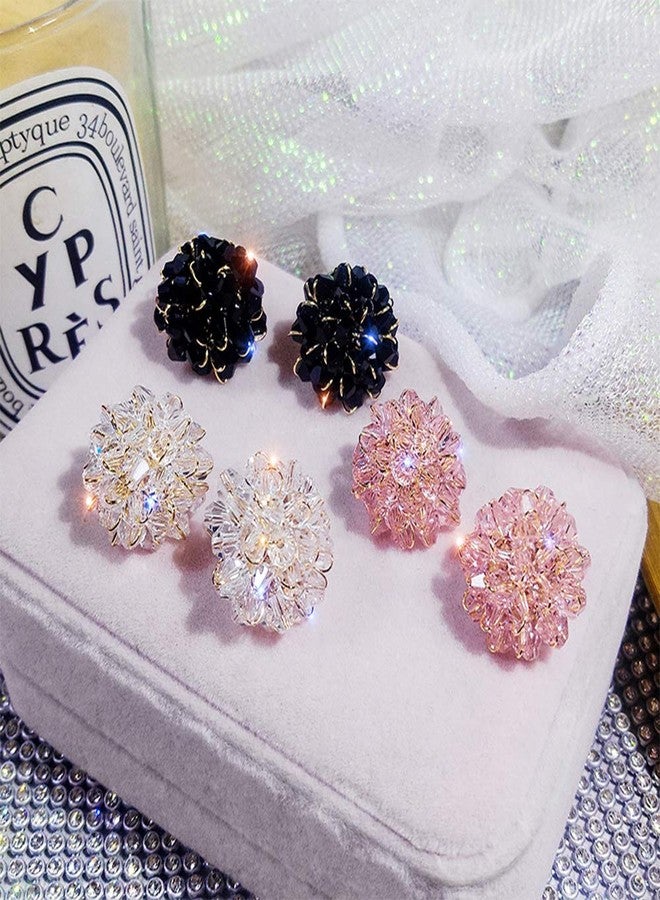 Aimimier Bridal Crystal Flower Stud Earrings Sparkling Crystal Wrapped Earrings Vintage Wedding Ear Jewelry for Women(White) - Image 5