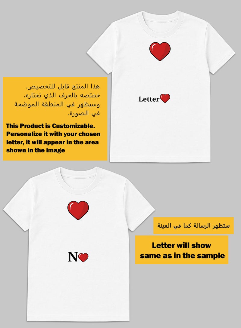 لوحة تيشيرت قطن قابل للتخصيص بحرف من اختيارك مع تصميم قلب أحمر - Image 2