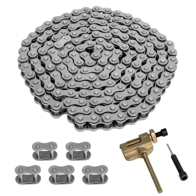 Belleone #35 Roller Chain, 5 Feet 35 Chain with 5 Master Links, Chain Breaker- Carbon Steel Chain for Mini Bike, Go Kart, Motorcycle, Scooter, Bicycle, Home and Industrial Machinery - 160 Links - Image 1