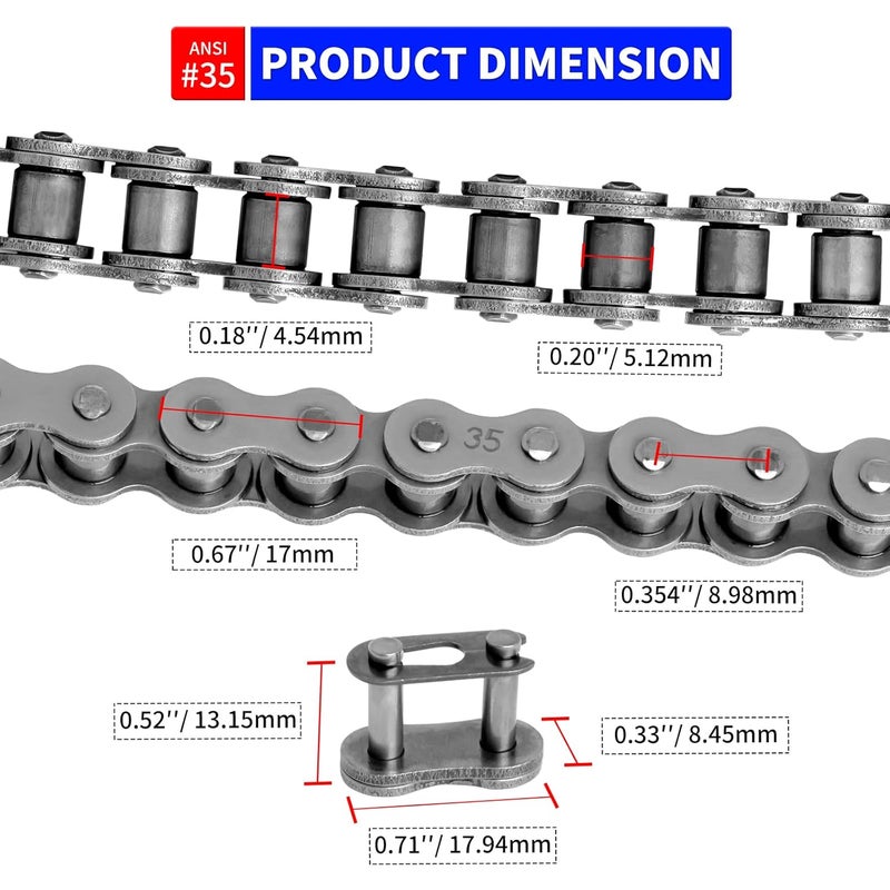Belleone #35 Roller Chain, 5 Feet 35 Chain with 5 Master Links, Chain Breaker- Carbon Steel Chain for Mini Bike, Go Kart, Motorcycle, Scooter, Bicycle, Home and Industrial Machinery - 160 Links - Image 2