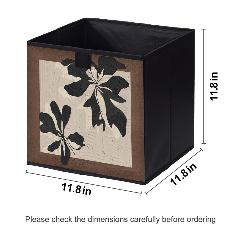 EITMOW Storage Baskets, 11.8-Inch Vintage Style Fabric Bins, Foldable Organizer Cubes in Mottled Brown Tones, Storage Bins with Reinforced Handles for Closet Shelves and Home Decor (Coffee Silk Print-ABC) - Image 2