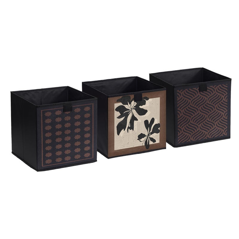 EITMOW Storage Baskets, 11.8-Inch Vintage Style Fabric Bins, Foldable Organizer Cubes in Mottled Brown Tones, Storage Bins with Reinforced Handles for Closet Shelves and Home Decor (Coffee Silk Print-ABC) - Image 1