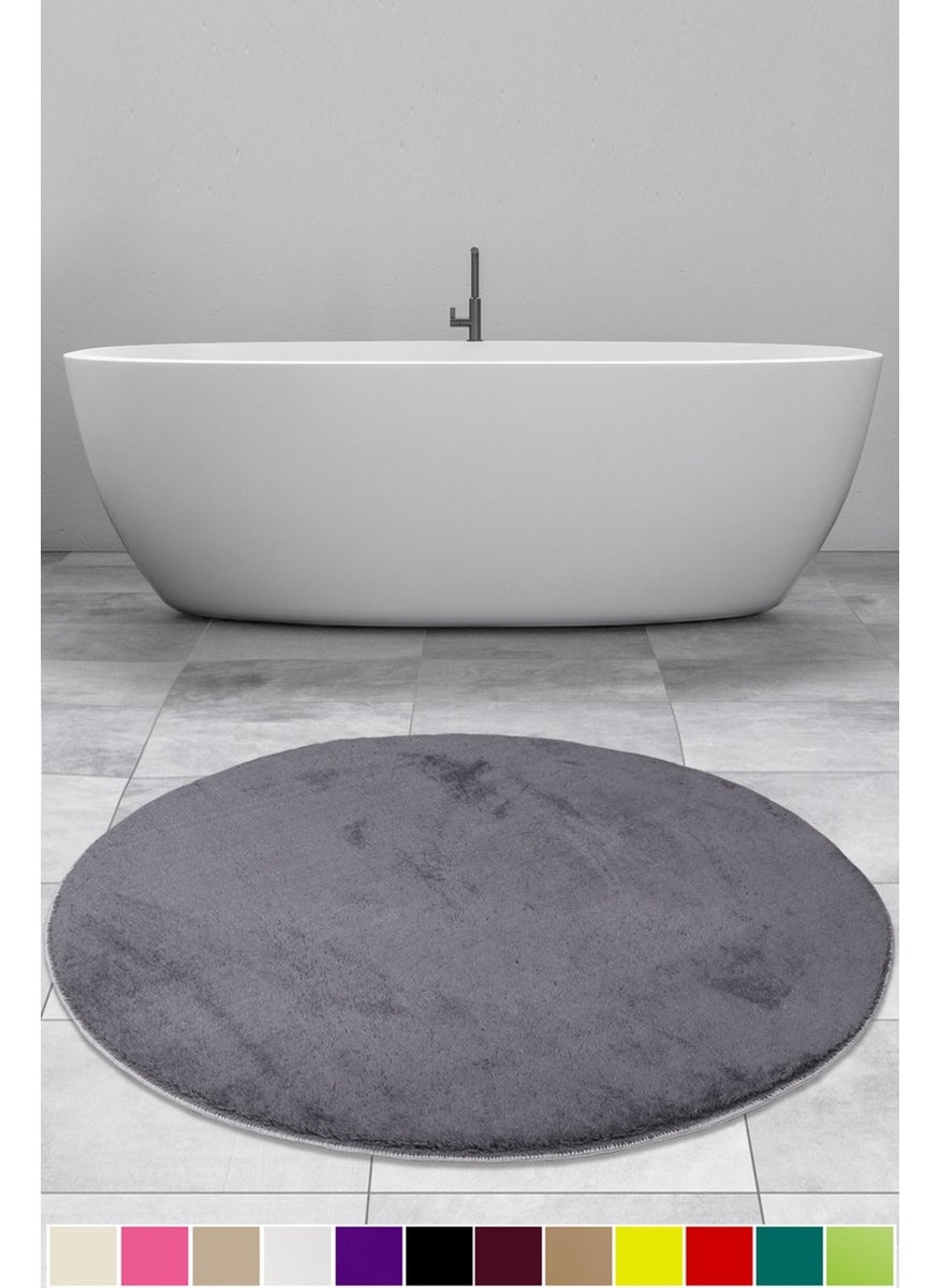 Bonny Home Elite Anthracite 120X120 cm Round Plush Bath Mat Non-Slip Base Fluffy Bathroom Carpet  - Image 1