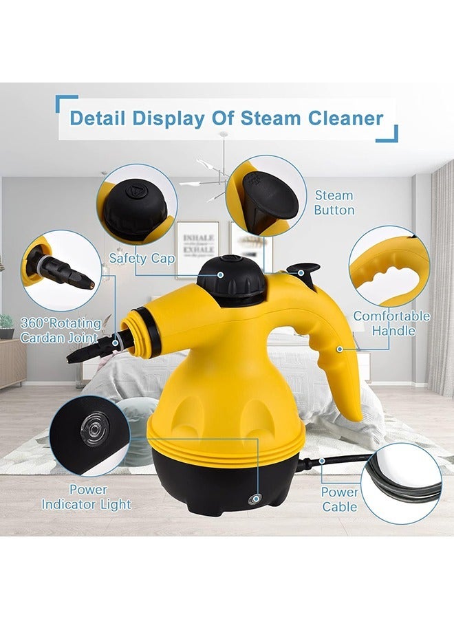 Hihonor High Pressure Steam Cleaner, 3s Fast Heating Steam,2.5M Power Cord,1000W Multifunctional High Temperature Handheld Steam Cleaner with 9pcs Accessories and Safety Lock for Home Kitchen,ABS Material ,Yellow/Black - Image 5