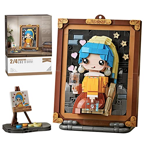 MEIEST Mini Building Blocks Cute 3D Painting Model SetCreative DIY Simulation Particle Stereograph Collection Construction Building Bricks ToyHome Decor Girl with Pearl Earrings - Image 1