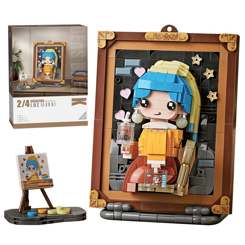 MEIEST Mini Building Blocks Cute 3D Painting Model SetCreative DIY Simulation Particle Stereograph Collection Construction Building Bricks ToyHome Decor Girl with Pearl Earrings - Image 3