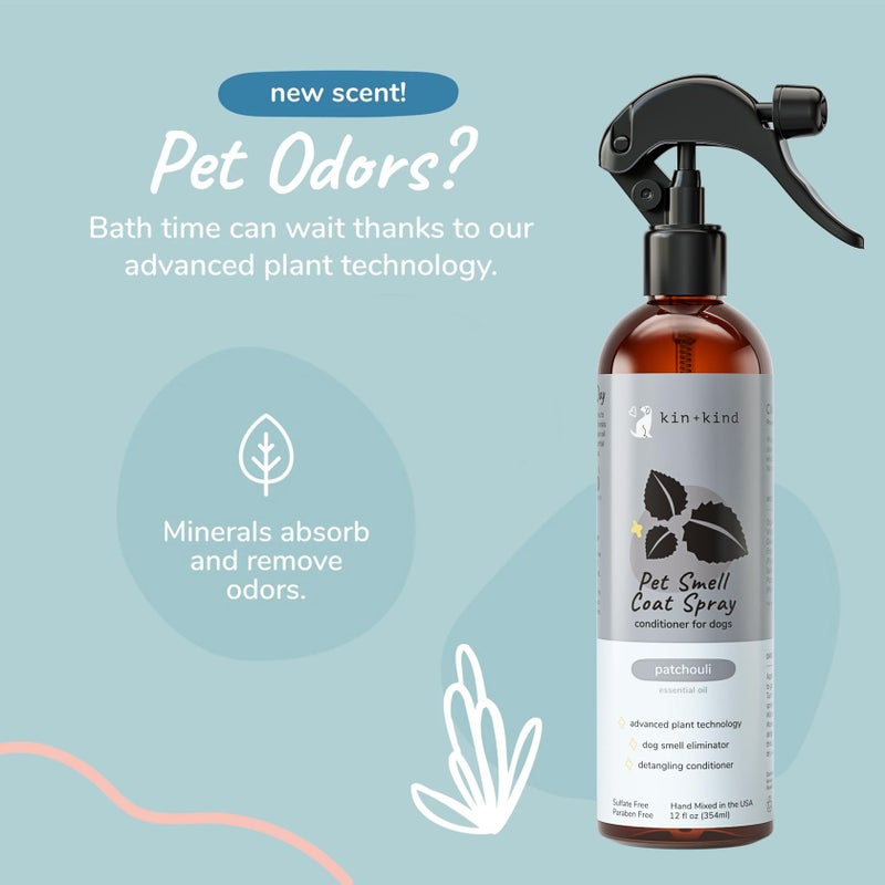 kin+kind Dog Coat Spray (12 fl oz) - Deodorizing Patchouli Formula with Long Lasting Dog Cologne Scent with Aloe Vera - Safe, Natural Odor Eliminator for Dogs - Made in USA (Patchouli) - Image 2