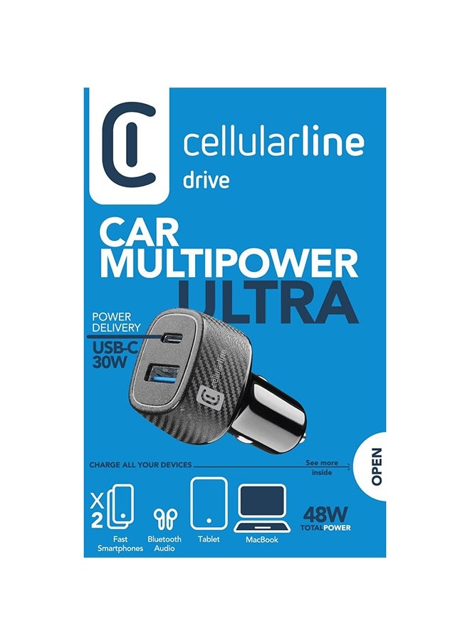 سيلولار لاين شاحن سيارة مزدوج CellularLine، QC 18 واط، PD 30 واط، أسود - Image 1
