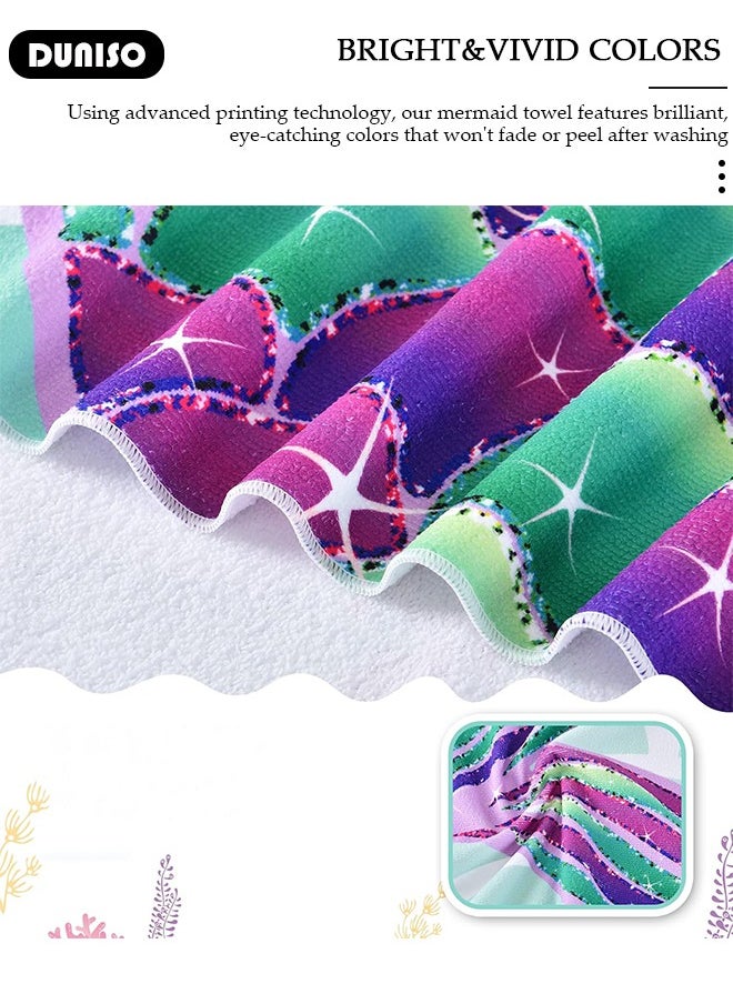 DUNISO Microfibers Beach Swimming Towel for Girls Kids,Super Soft Absorbent Quick Dry Lightweight Sand Free Bath Towel,Cute Fashion Mermaid Print Pool Beach Blanket,Perfect for Bath Sport Travel Beach Swimming Camping  - Image 3