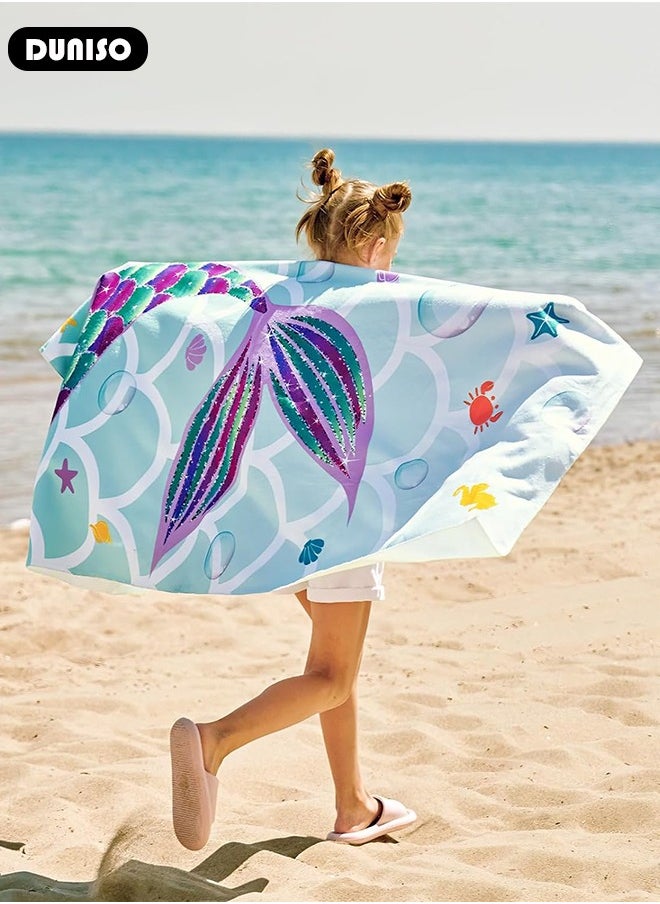DUNISO Microfibers Beach Swimming Towel for Girls Kids,Super Soft Absorbent Quick Dry Lightweight Sand Free Bath Towel,Cute Fashion Mermaid Print Pool Beach Blanket,Perfect for Bath Sport Travel Beach Swimming Camping  - Image 5