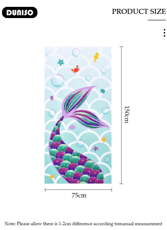 DUNISO Microfibers Beach Swimming Towel for Girls Kids,Super Soft Absorbent Quick Dry Lightweight Sand Free Bath Towel,Cute Fashion Mermaid Print Pool Beach Blanket,Perfect for Bath Sport Travel Beach Swimming Camping  - Image 4