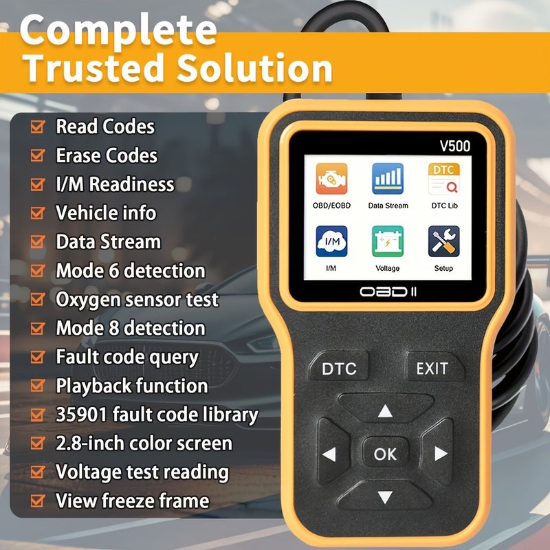 OBD2 Diagnostic Tool Fault Code Reader Voltage Tester Engine Scanner Charging Detection Yellow Interface No Battery - Image 4