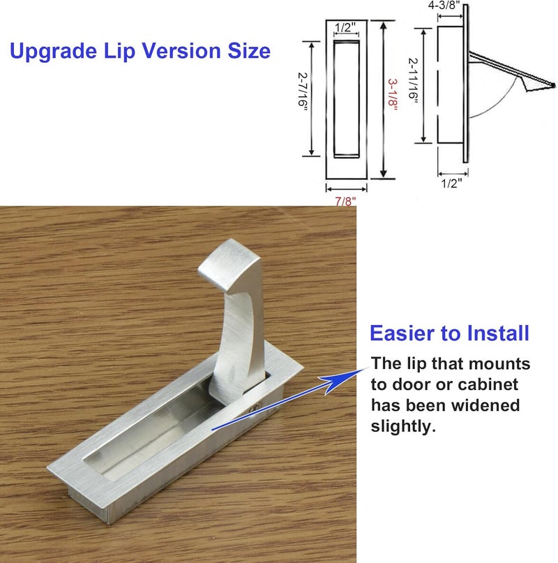 Dontay Pocket Door Pull Handle, Edge Pull, Professional Stainless Steel 304, Flush Mount Door Pull for Pocket Sliding Door (Upgrade Lip - Satin Nickel, 5) - Image 4