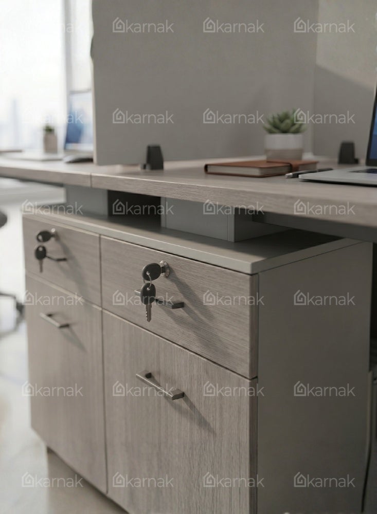 Karnak Swain 4 Person Face to Face Cluster Desk | Office Workstation Table with Privacy Screen & Storage Drawers (Grey) - Image 3