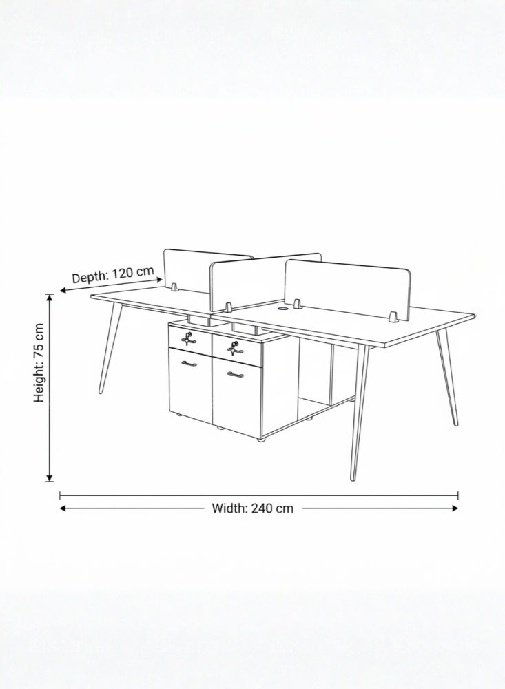 Karnak Swain 4 Person Face to Face Cluster Desk | Office Workstation Table with Privacy Screen & Storage Drawers (Grey) - Image 2