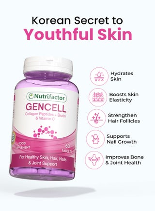Gencell Super Collagen Supplement, Supports Gut Health, Healthy Hair, Glowing Skin, Strong Nails & Vital Joints, Hydrolyzed Grass Fed Marine Collagen Peptides Type 1 & 3 with Vitamin C - 60 Tablets - view 2