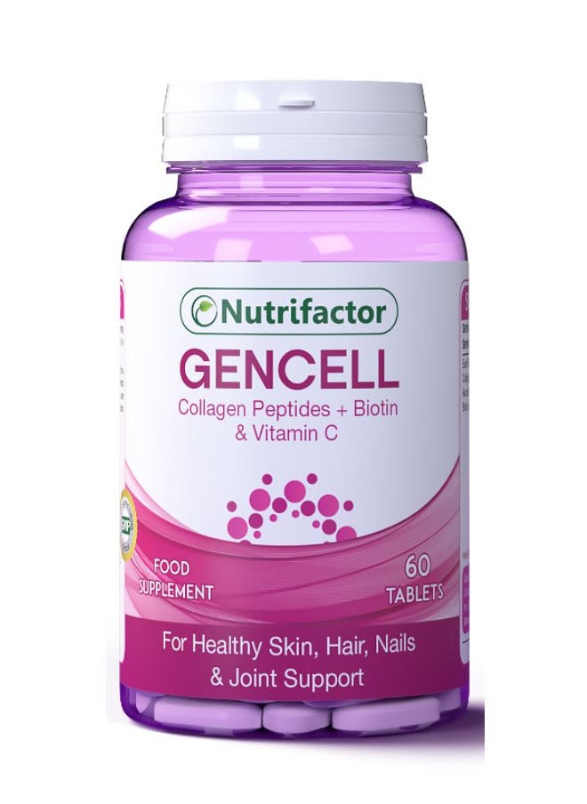 Nutrifactor - Gencell Super Collagen Supplement, Supports Gut Health, Healthy Hair, Glowing Skin, Strong Nails & Vital Joints, Hydrolyzed Grass Fed Marine Collagen Peptides Type 1 & 3 with Vitamin C - 60 Tablets - Image 1