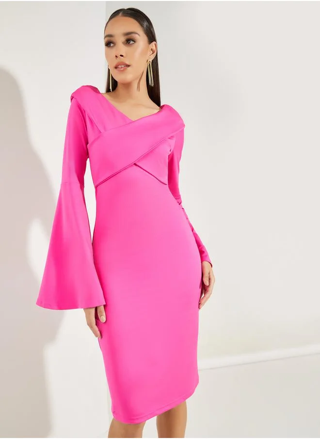 Colorful Criss-Cross Front Bodycon Knee Length Dress by Styli
