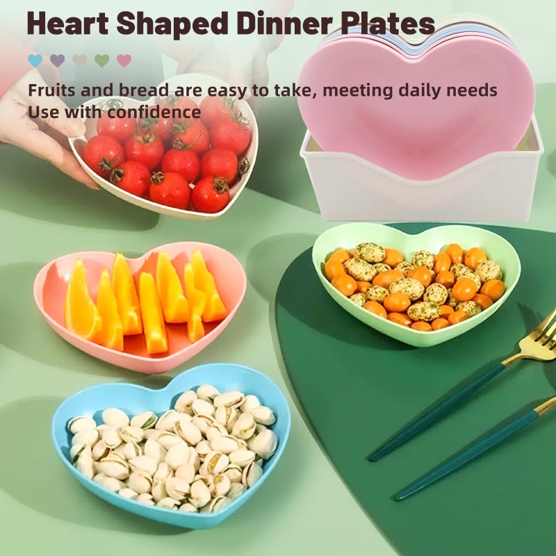 IIDEA 10pcs Multi-color Heart Shaped Plates with Tray, 5 x 5.5 Inch, Unbreakable Salad Dessert Snack Plates Appetizer Sauce Dish Dipping Snack Fruit Dessert Steak Serving for Dinner, Party, Valentine's Day - Image 2