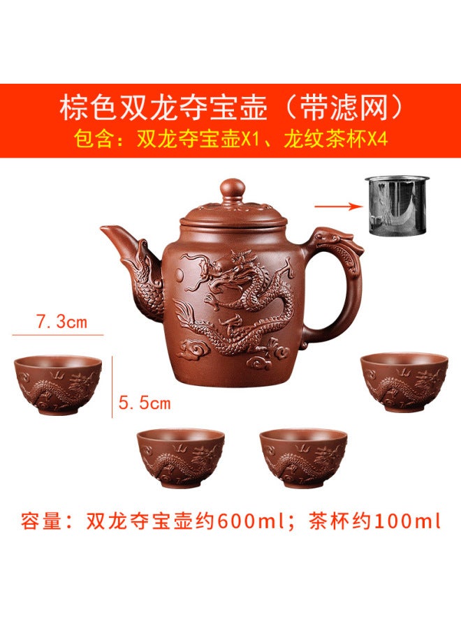 Creative Purple Sand Pot With Stainless Steel Filter Teapot Household Large Capacity Ssangyong Tea Bowl Cup Set Kung Fu Tea Set