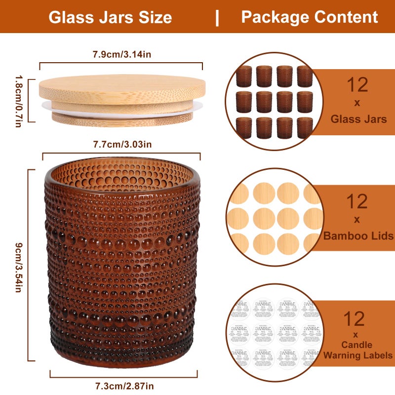 DARJEN 12 Pack Amber Candle Jars for Making Candles- 8 OZ Empty Glass Candle Making Jars with Bamboo Lids and Labels, Candle Containers Candle Making Kits for DIY Gifts - Image 2