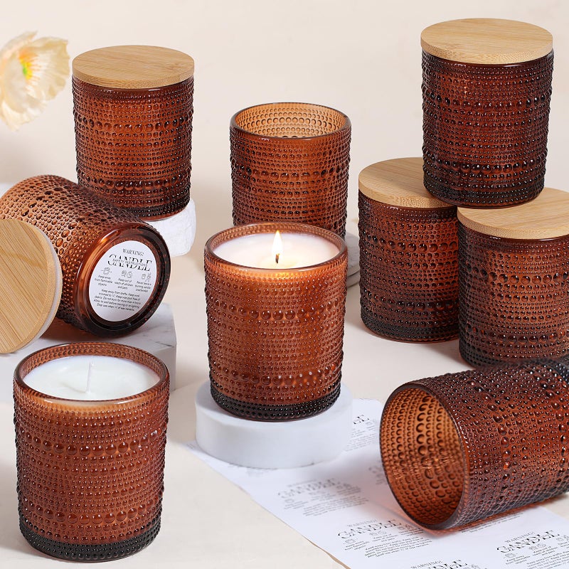 DARJEN 12 Pack Amber Candle Jars for Making Candles- 8 OZ Empty Glass Candle Making Jars with Bamboo Lids and Labels, Candle Containers Candle Making Kits for DIY Gifts - Image 1