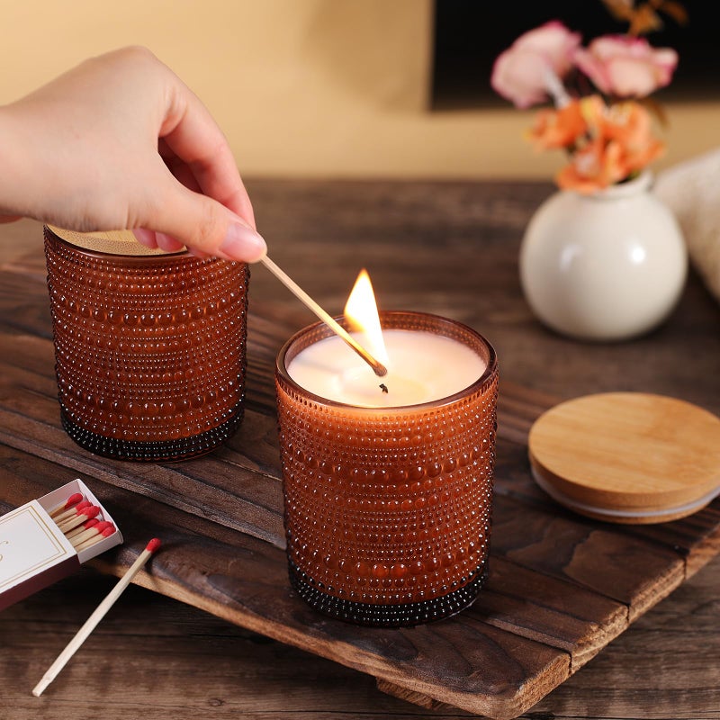 DARJEN 12 Pack Amber Candle Jars for Making Candles- 8 OZ Empty Glass Candle Making Jars with Bamboo Lids and Labels, Candle Containers Candle Making Kits for DIY Gifts - Image 5