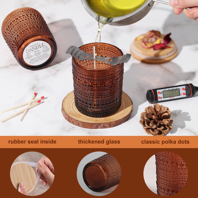 DARJEN 12 Pack Amber Candle Jars for Making Candles- 8 OZ Empty Glass Candle Making Jars with Bamboo Lids and Labels, Candle Containers Candle Making Kits for DIY Gifts - Image 3